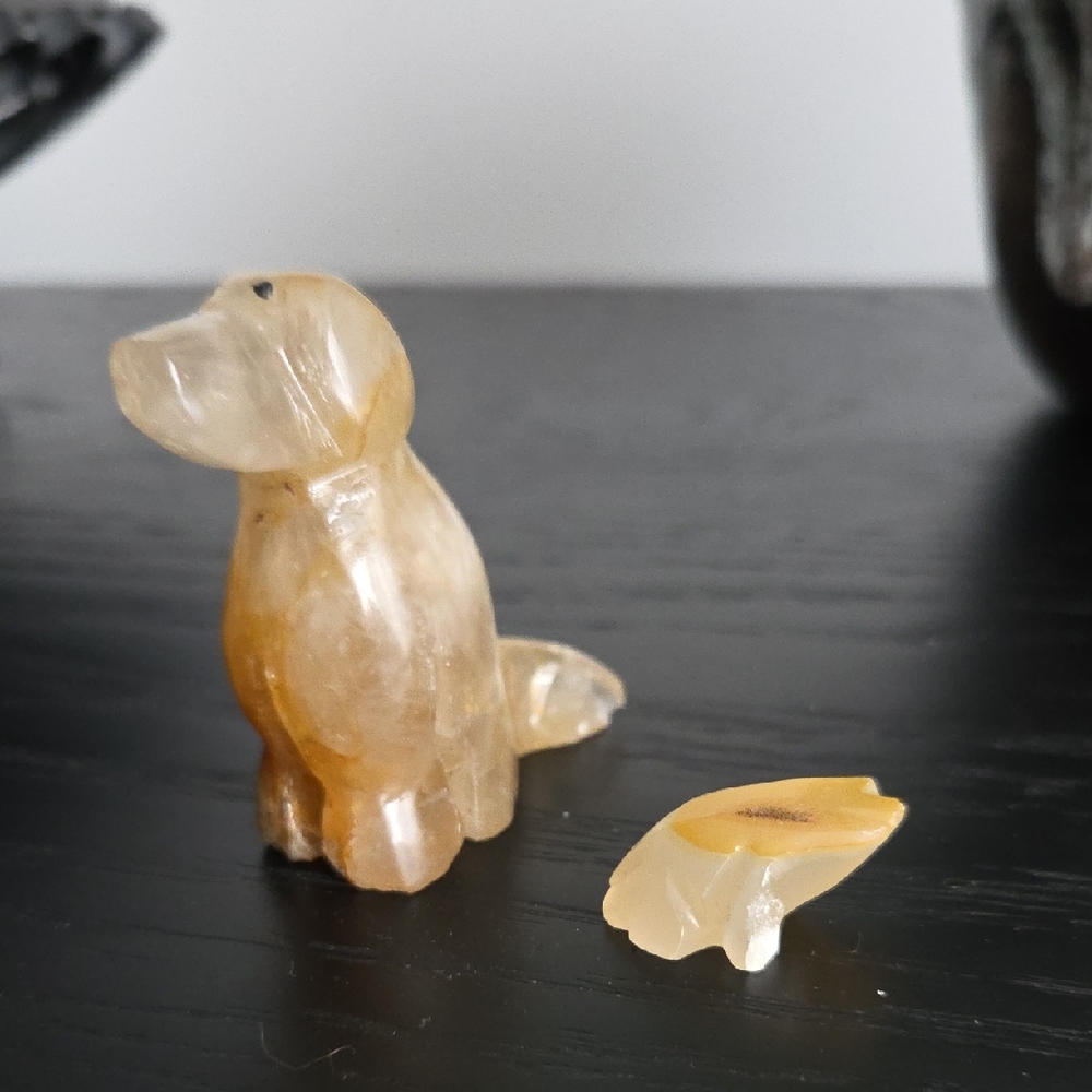 😸Carved Agate Stone Dog & Frog Figurines